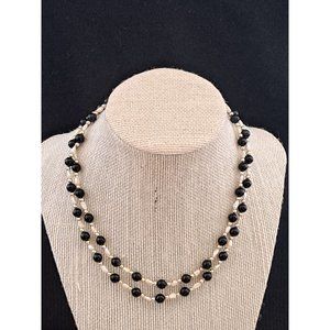 Freshwater Pearl Necklace Rice Pearl and Onyx Long Length 32" Continuous Necklac